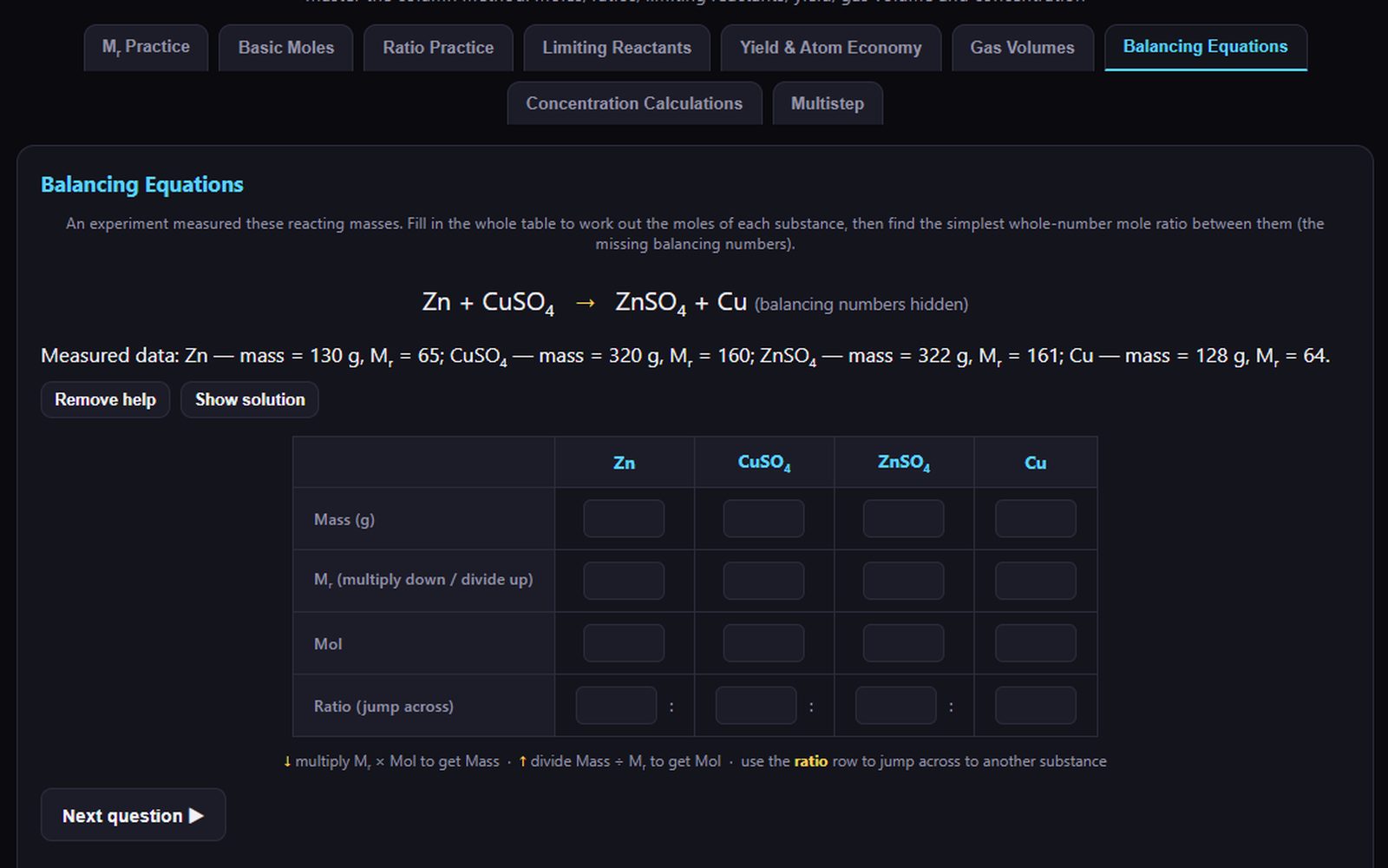 Moles and Stoichiometry practice
