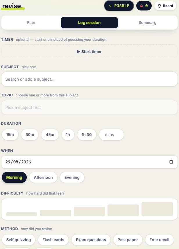 Revision Diary - Do screen, logging a session